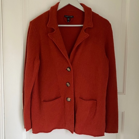 Eileen Fisher Button Front Cardigan Sweater Jacket Burnt Orange Wool Medium - Picture 3 of 8